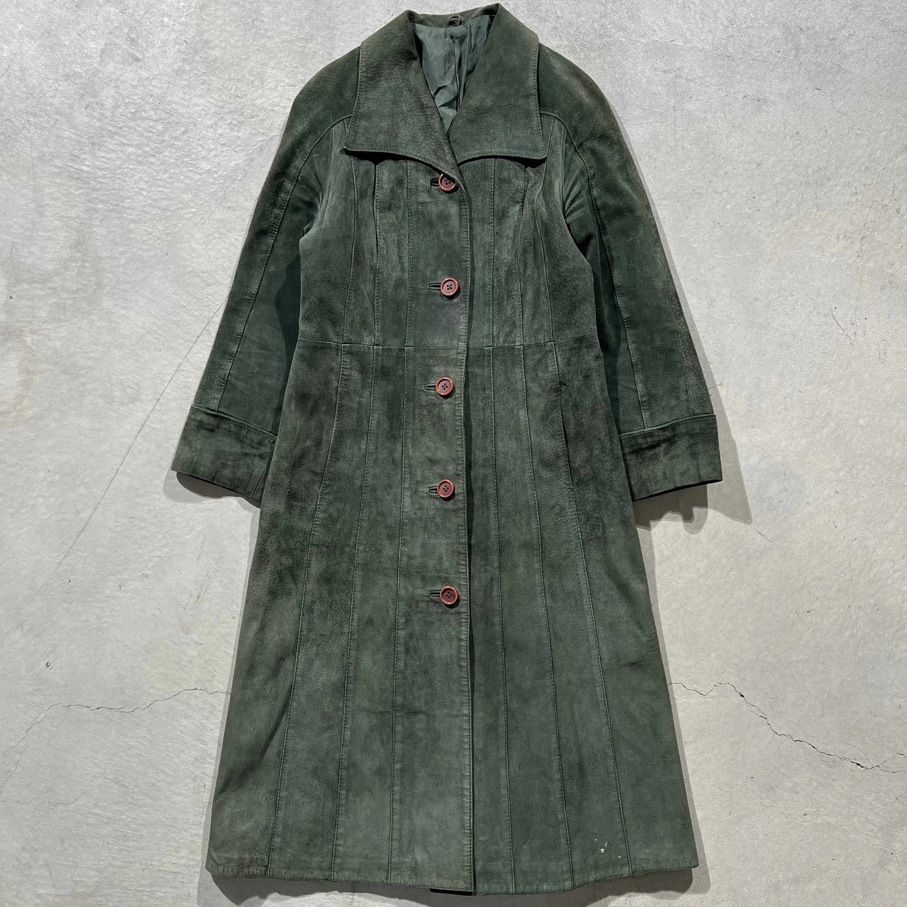 60s Forest Green Suede Trench Coat- S