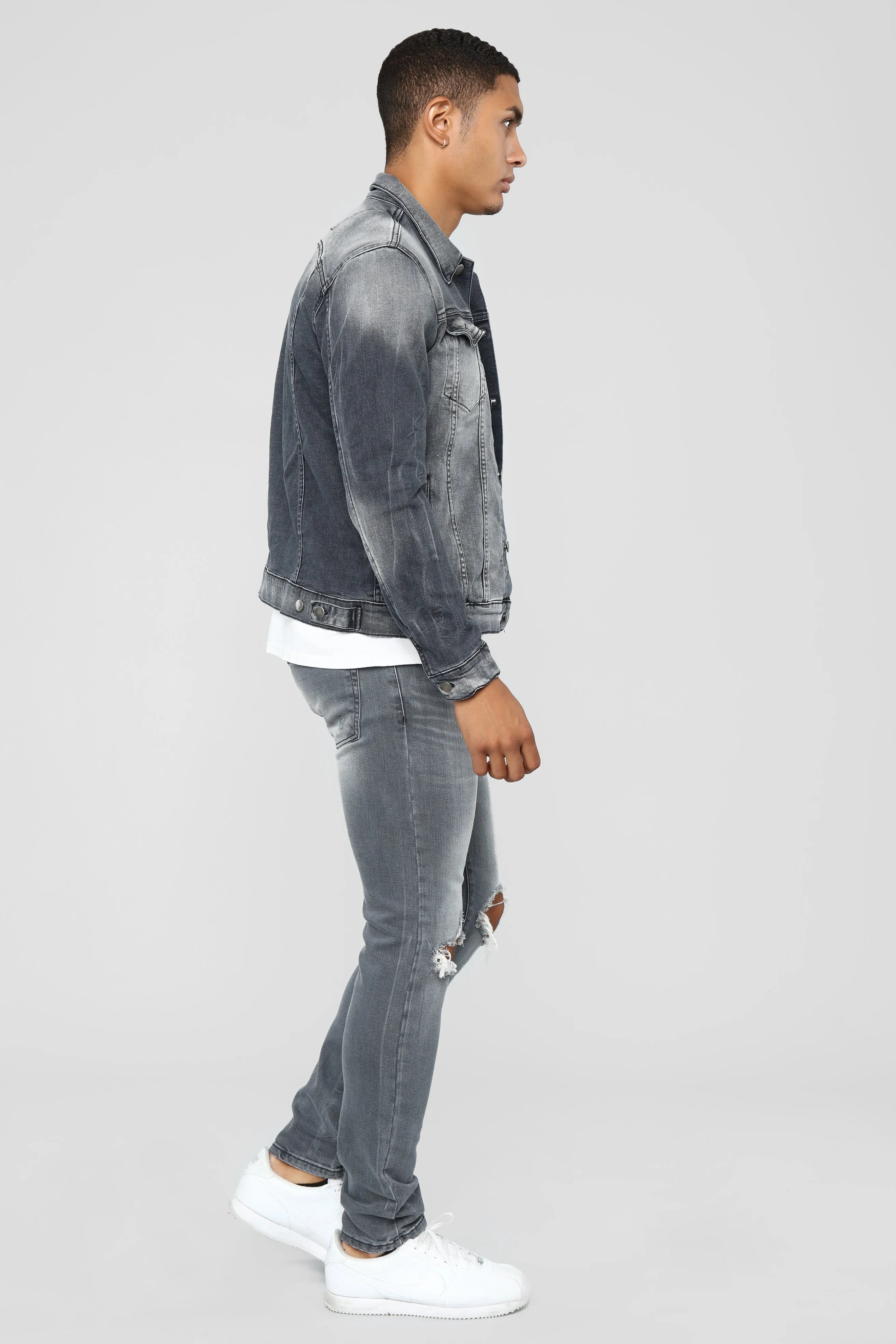 Asphalt Blown Out Knee Skinny Jeans - Grey