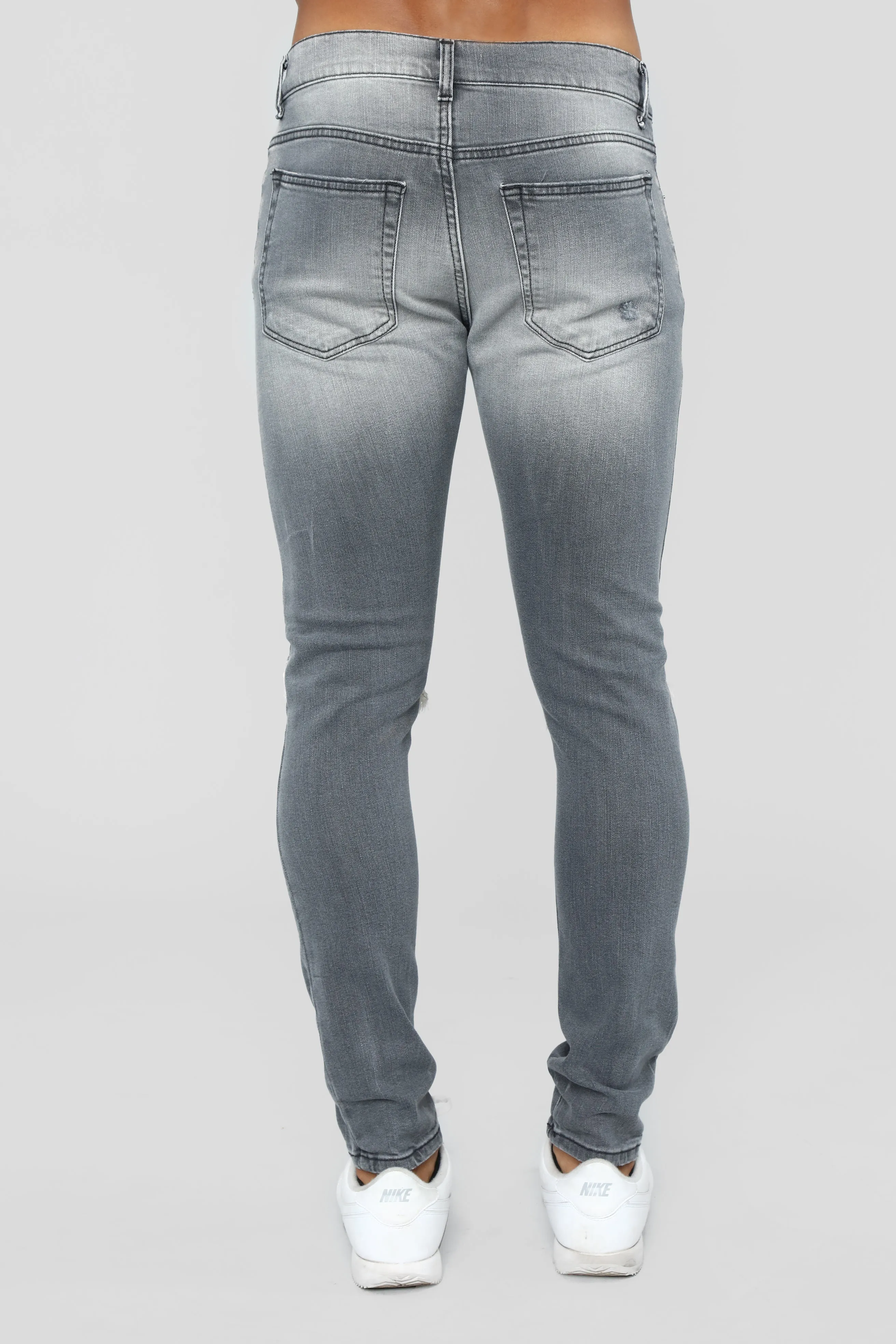 Asphalt Blown Out Knee Skinny Jeans - Grey