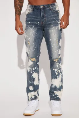 Bleached With Paint Splatter Ripped Slim Jeans - Light Wash