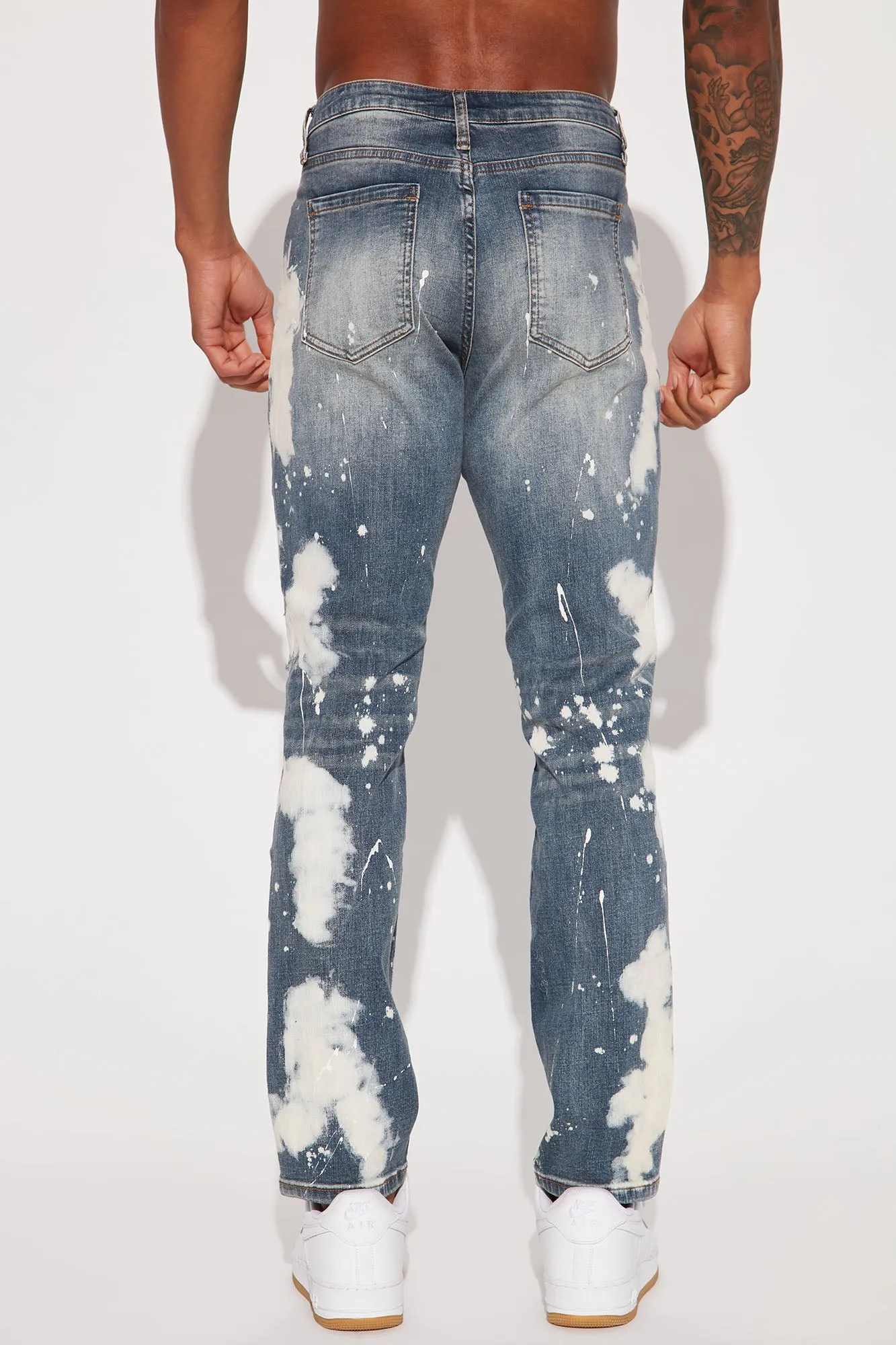 Bleached With Paint Splatter Ripped Slim Jeans - Light Wash