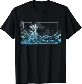 Blue Great Wave off Kanagawa Blue Color Graphic T-Shirt