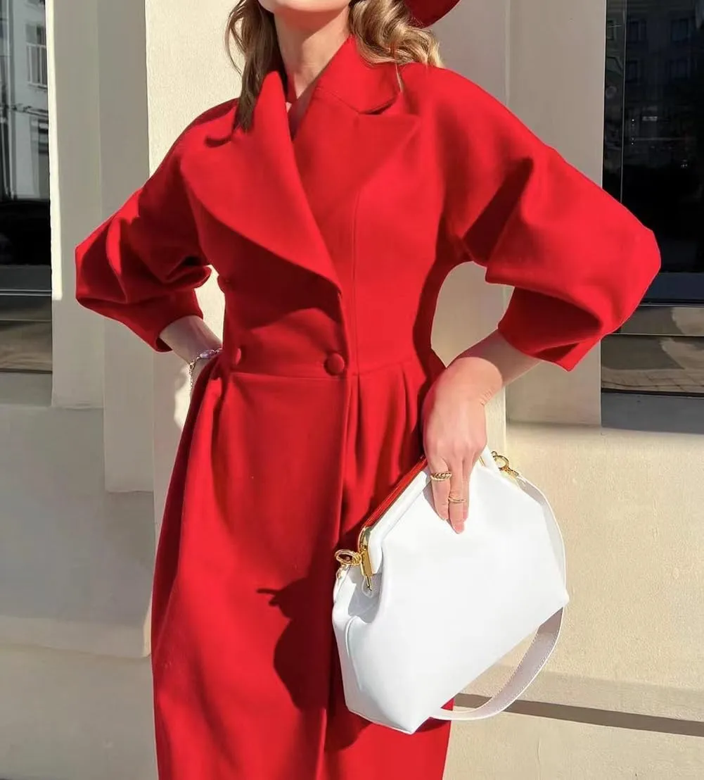 CHARTOU Women's Elegant Lapel Collar Princess-Core Double-Breasted Wool Blend Trench Overcoat