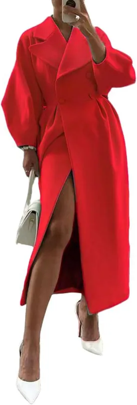 CHARTOU Women's Elegant Lapel Collar Princess-Core Double-Breasted Wool Blend Trench Overcoat