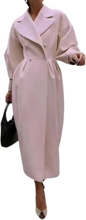 CHARTOU Women's Elegant Lapel Collar Princess-Core Double-Breasted Wool Blend Trench Overcoat