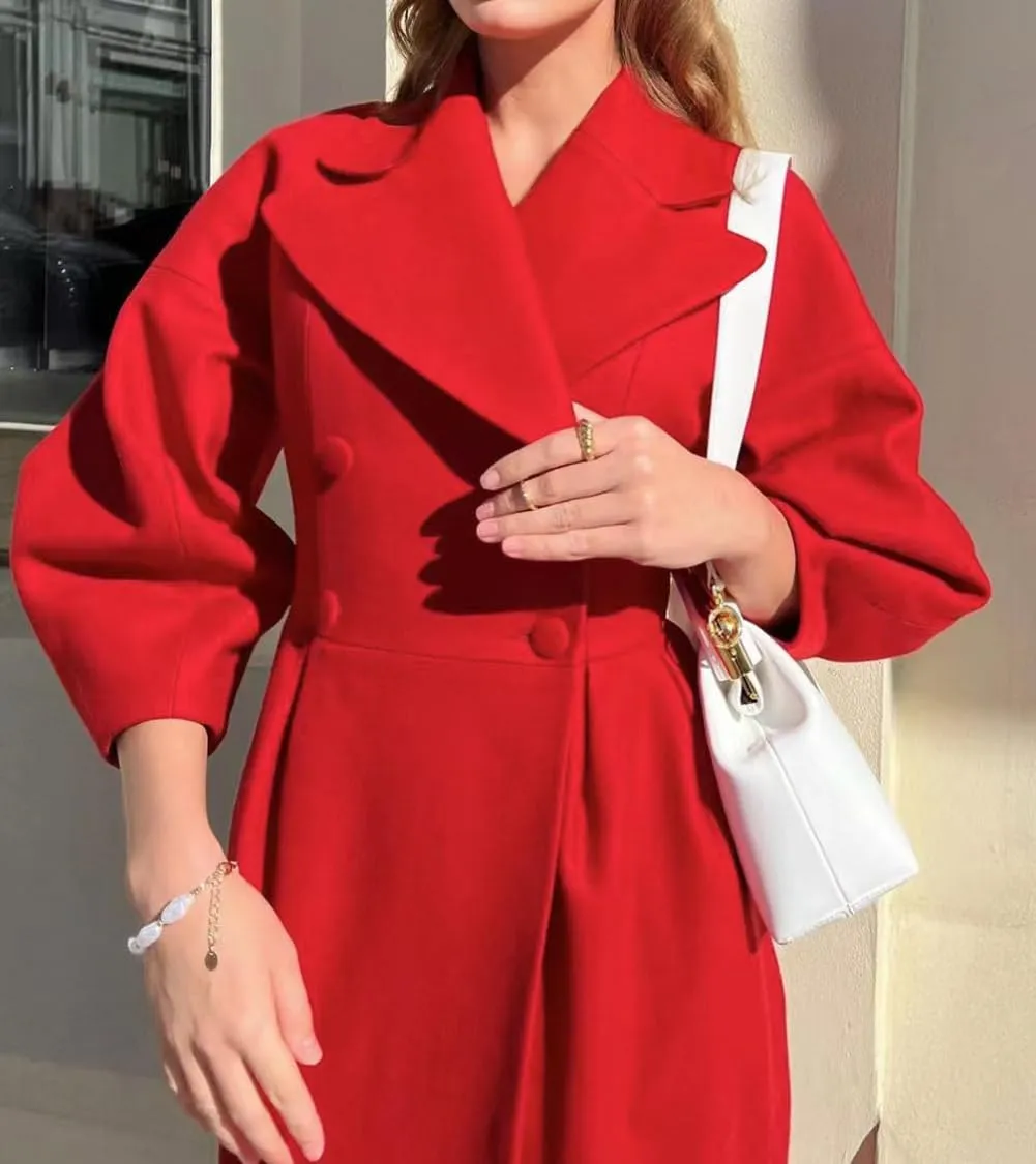 CHARTOU Women's Elegant Lapel Collar Princess-Core Double-Breasted Wool Blend Trench Overcoat