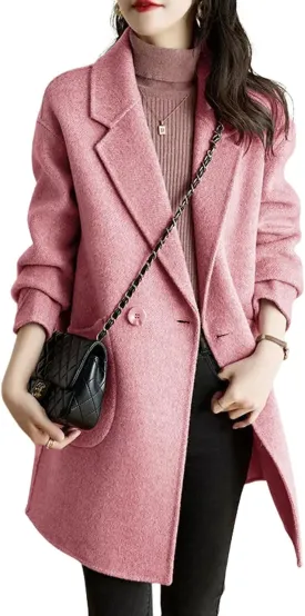 chouyatou Women's Notch Lapel Herringbone Wool Coat Formal Office Work Double Breasted Winter Pea Coat