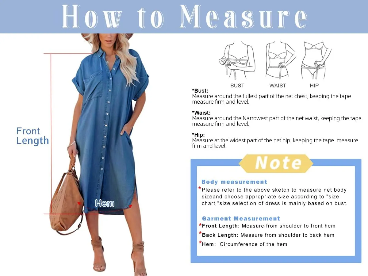 chouyatou Women's Summer Loose Hand Pocket Midi Long Tunic Denim Shirt Dress