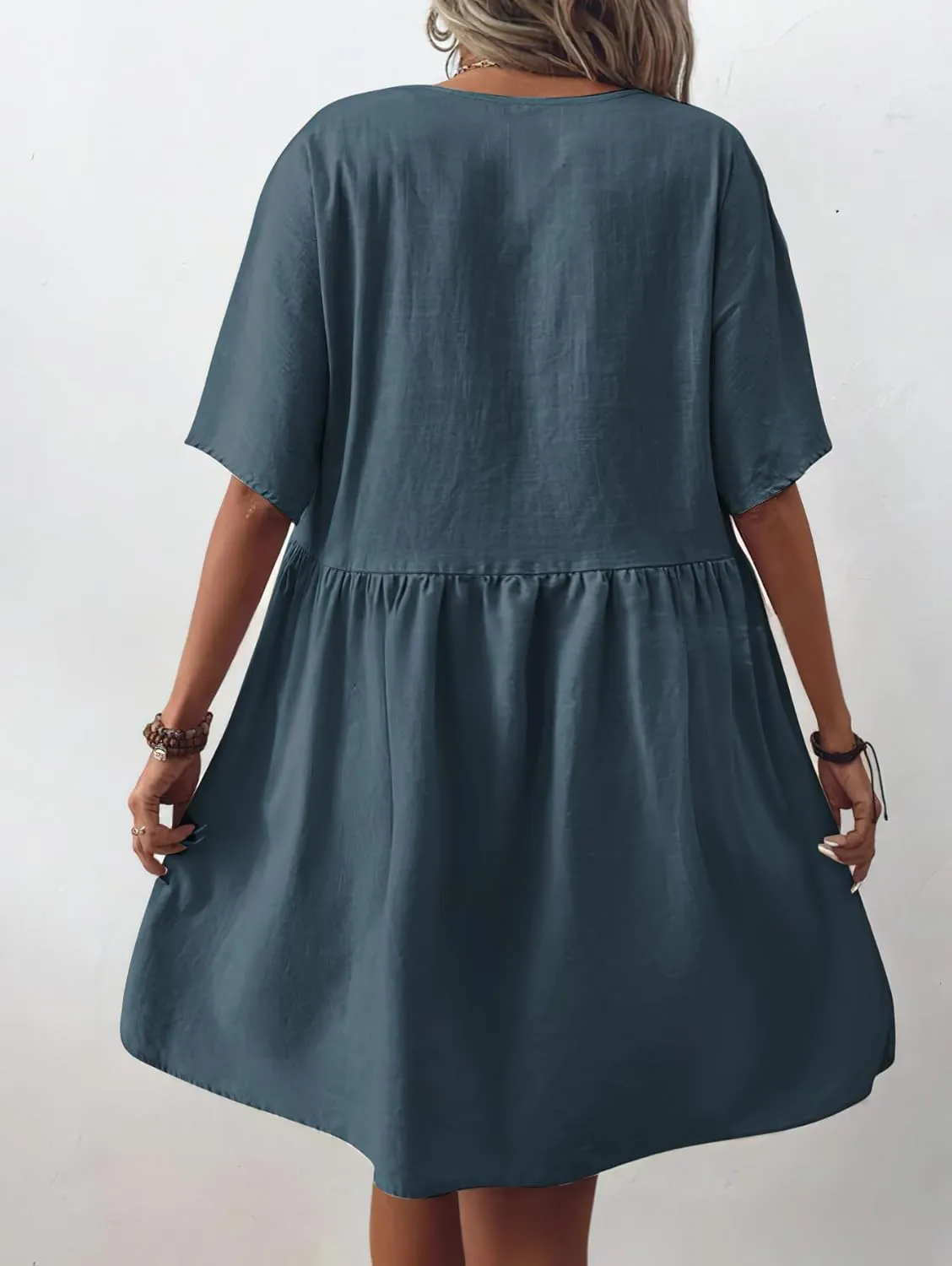 chouyatou Women's Summer Short Sleeve Button Down Cotton Dress Loose Beach Babydoll Tunic Mini Dress with Pockets
