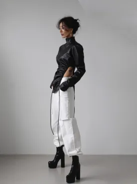 CUT OUT DETAIL WIDE LEG WHITE DENIM JEANS