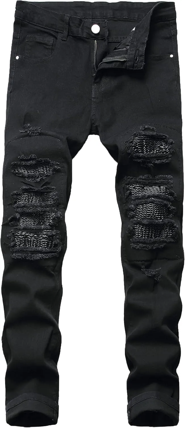 Denim Jeans for Men Slim Fit Ripped Stretch Skinny Distressed Stacked Straight Leg Moto Biker Pants