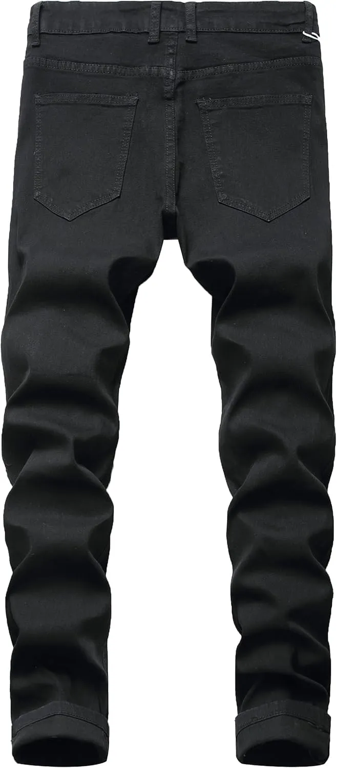 Denim Jeans for Men Slim Fit Ripped Stretch Skinny Distressed Stacked Straight Leg Moto Biker Pants