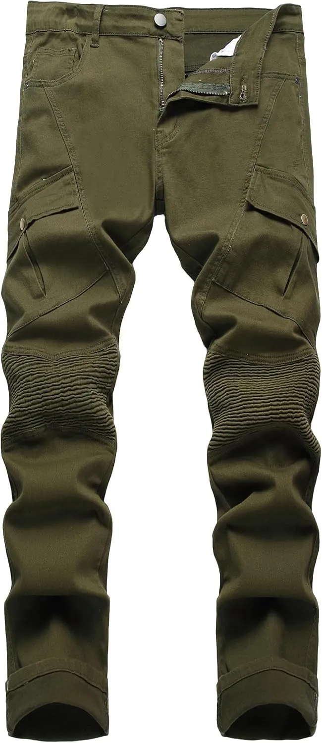 Denim Jeans for Men Slim Fit Ripped Stretch Skinny Distressed Stacked Straight Leg Moto Biker Pants