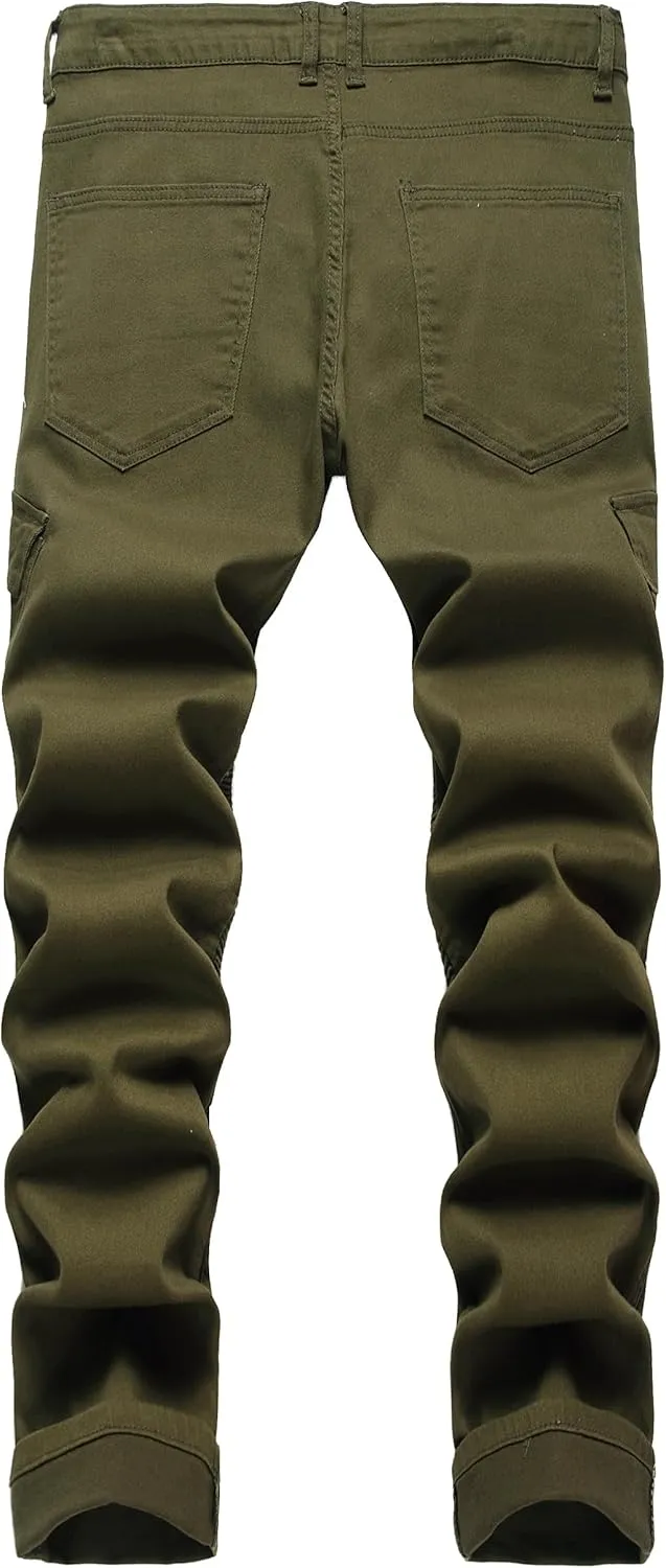 Denim Jeans for Men Slim Fit Ripped Stretch Skinny Distressed Stacked Straight Leg Moto Biker Pants