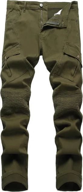 Denim Jeans for Men Slim Fit Ripped Stretch Skinny Distressed Stacked Straight Leg Moto Biker Pants