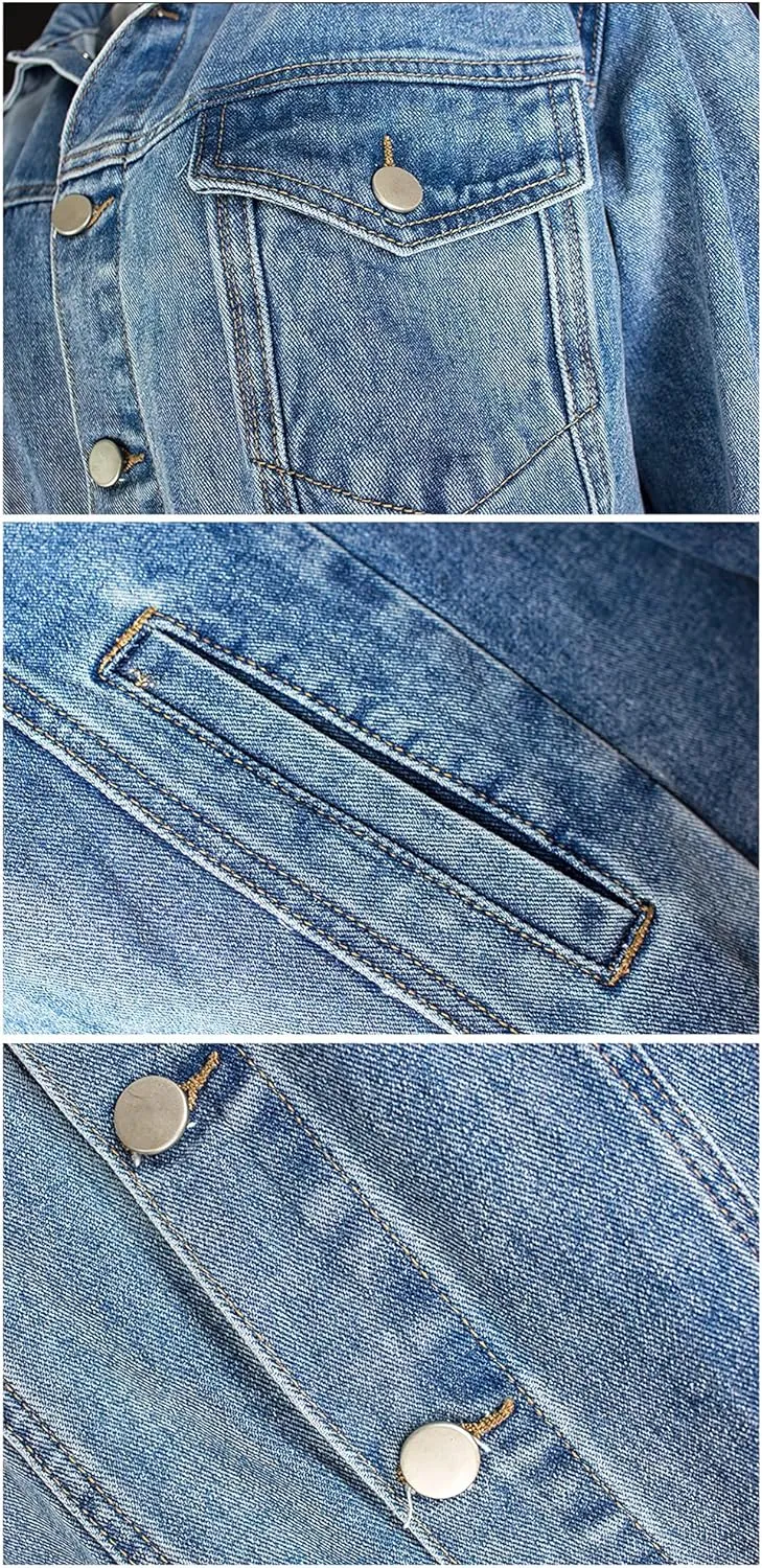 ebossy Women's Oversized Denim Trench Coat Distressed Button Down Loose Fit Boyfriend Long Jean Jacket