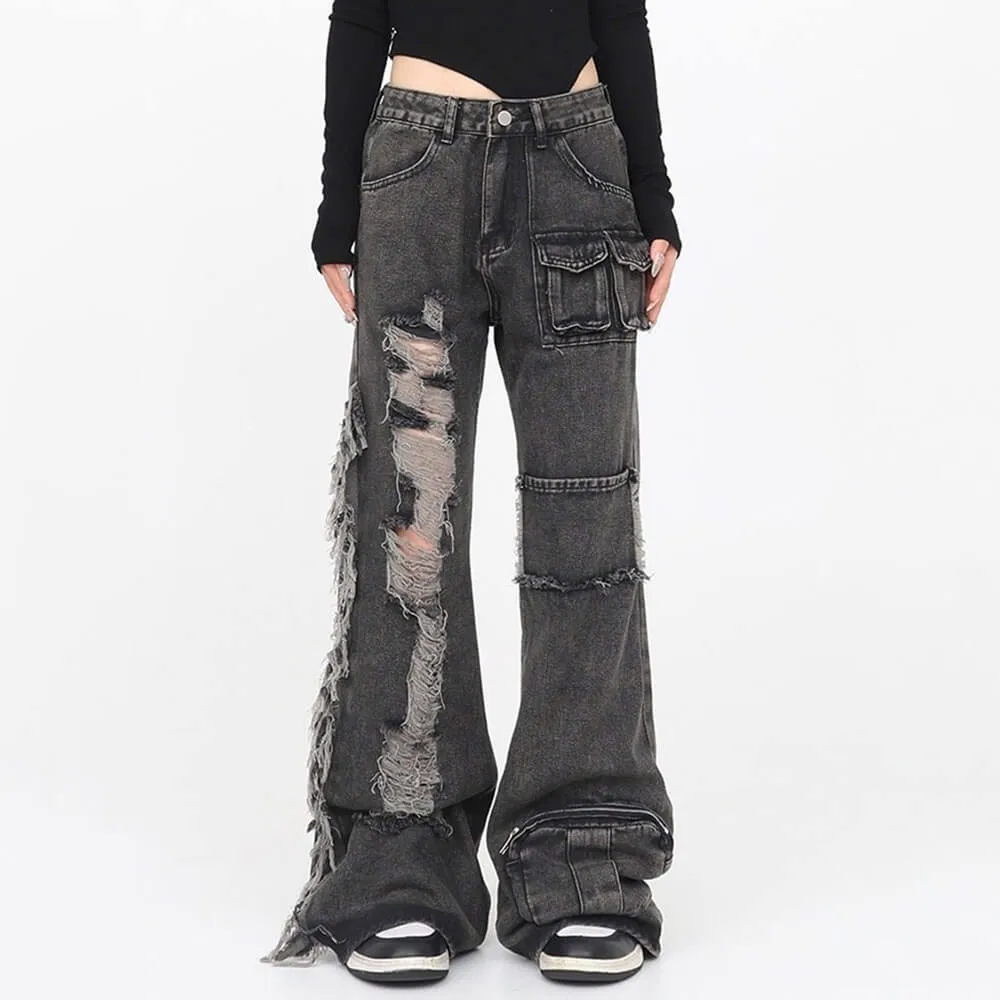 Fashionkova Grunge Ripped Jeans in Black