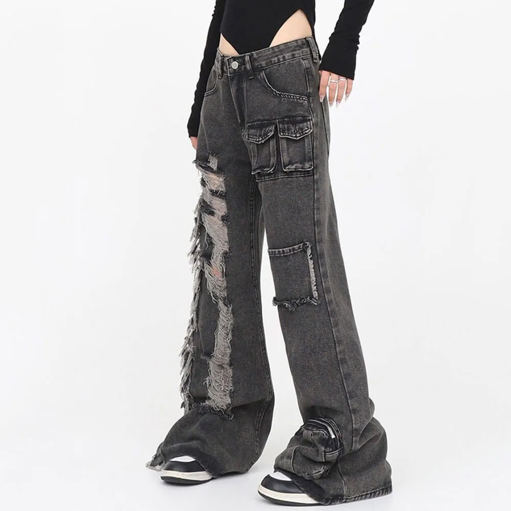 Fashionkova Grunge Ripped Jeans in Black