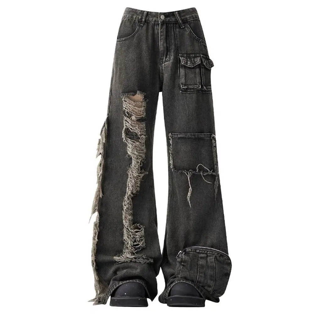 Fashionkova Grunge Ripped Jeans in Black