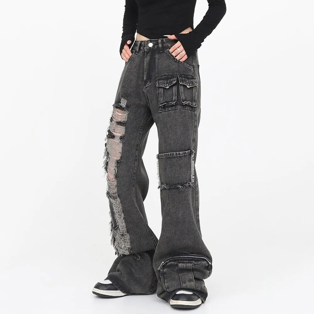 Fashionkova Grunge Ripped Jeans in Black