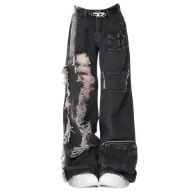 Fashionkova Grunge Ripped Jeans in Black