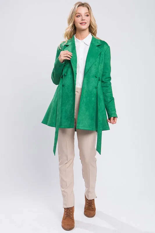 Green Solid Suede Jacket