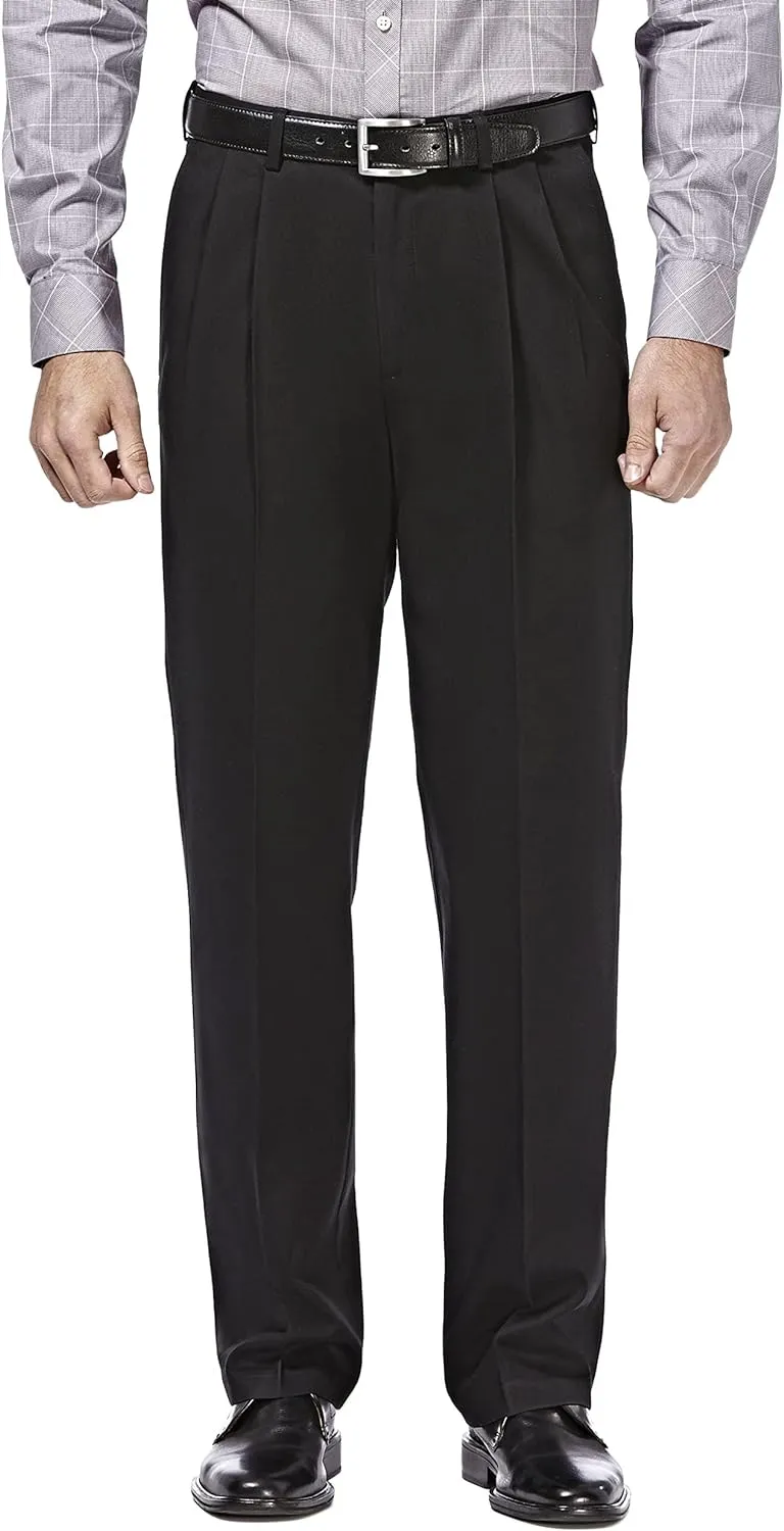 Haggar Men's Premium No Iron Khaki Classic Fit Pleat Front Regular and Big & Tall Sizes