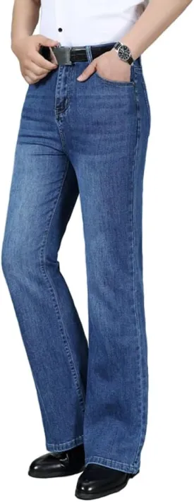 HAORUN Men Bell Bottom Jeans Slim Fit Flared Denim Pants 60s 70s Retro Trousers