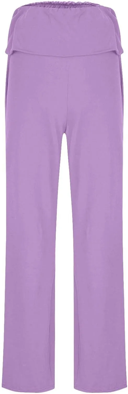 HGps8w Stretchy Flare Yoga Pants for Women Fold Over Kick Ruched High Waisted Outdoor Bell Bottom Joggers Sweatpants