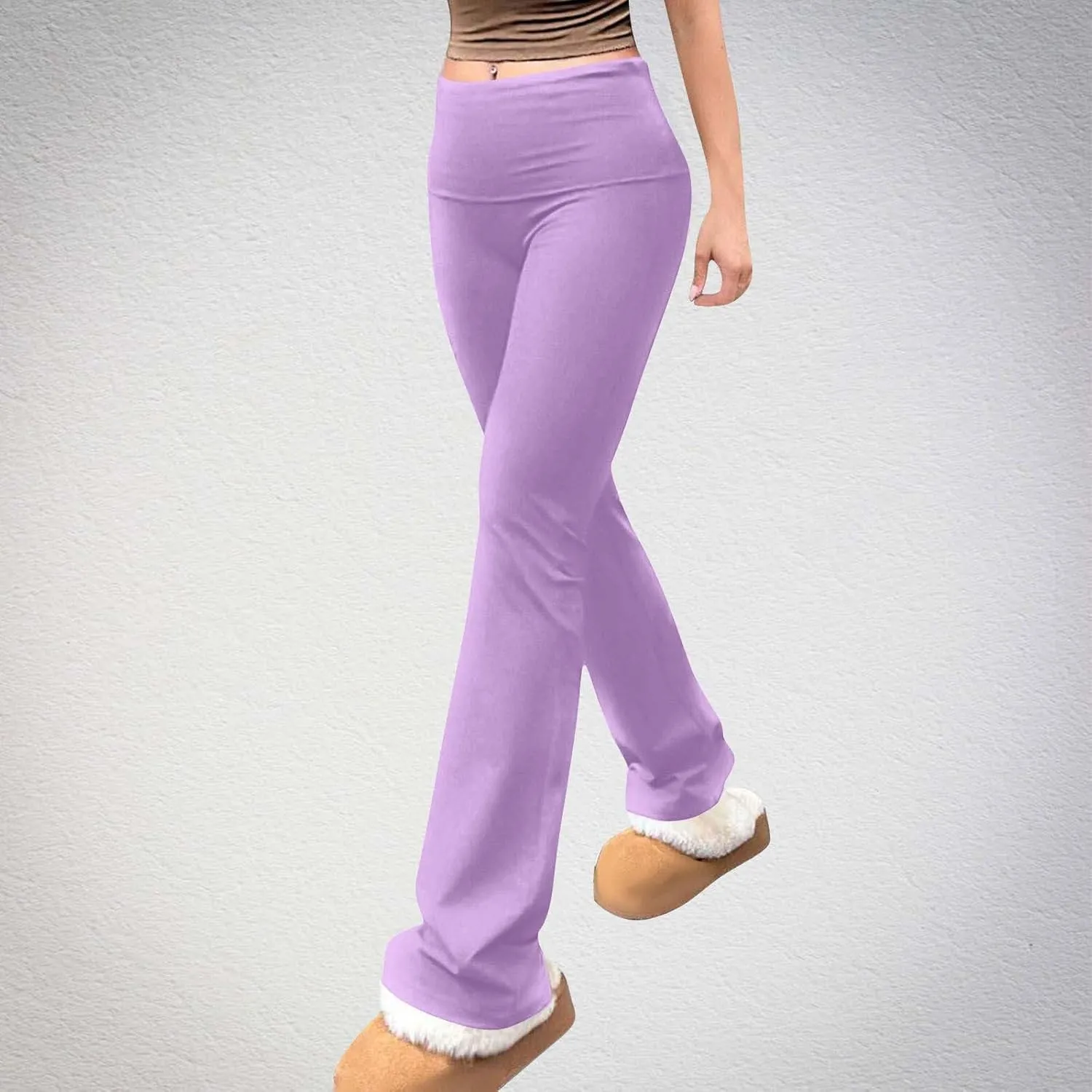 HGps8w Stretchy Flare Yoga Pants for Women Fold Over Kick Ruched High Waisted Outdoor Bell Bottom Joggers Sweatpants