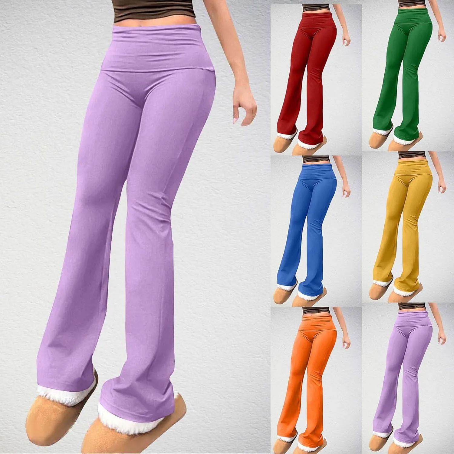 HGps8w Stretchy Flare Yoga Pants for Women Fold Over Kick Ruched High Waisted Outdoor Bell Bottom Joggers Sweatpants