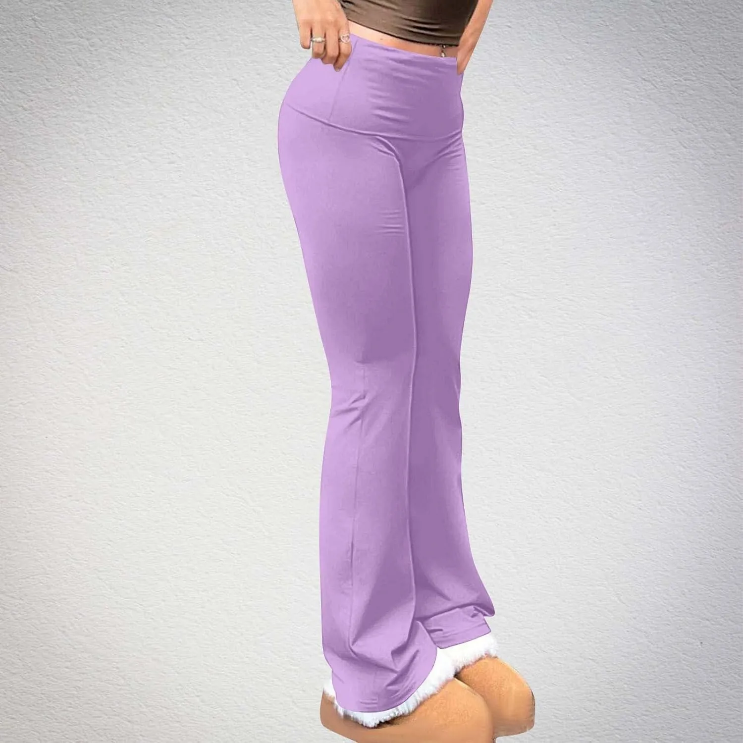 HGps8w Stretchy Flare Yoga Pants for Women Fold Over Kick Ruched High Waisted Outdoor Bell Bottom Joggers Sweatpants
