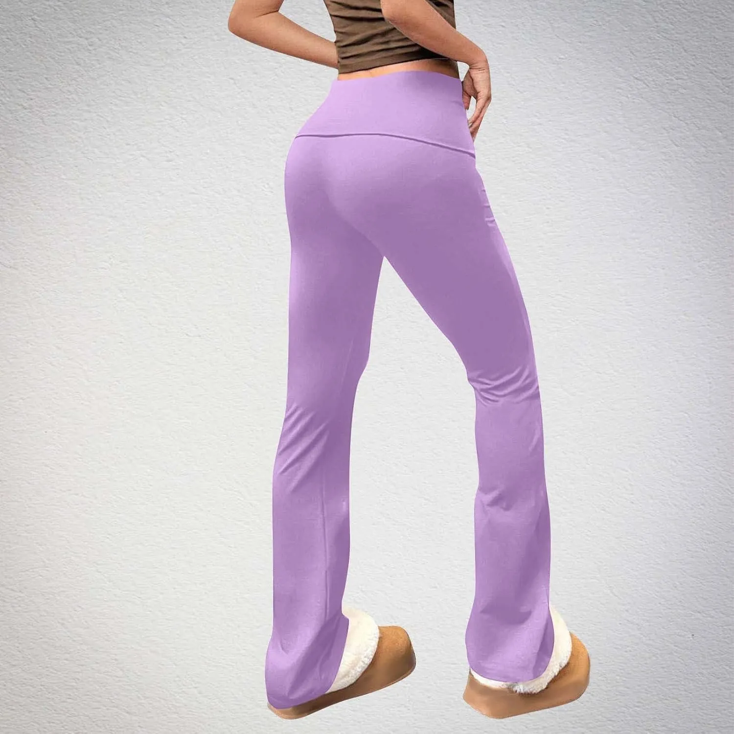 HGps8w Stretchy Flare Yoga Pants for Women Fold Over Kick Ruched High Waisted Outdoor Bell Bottom Joggers Sweatpants