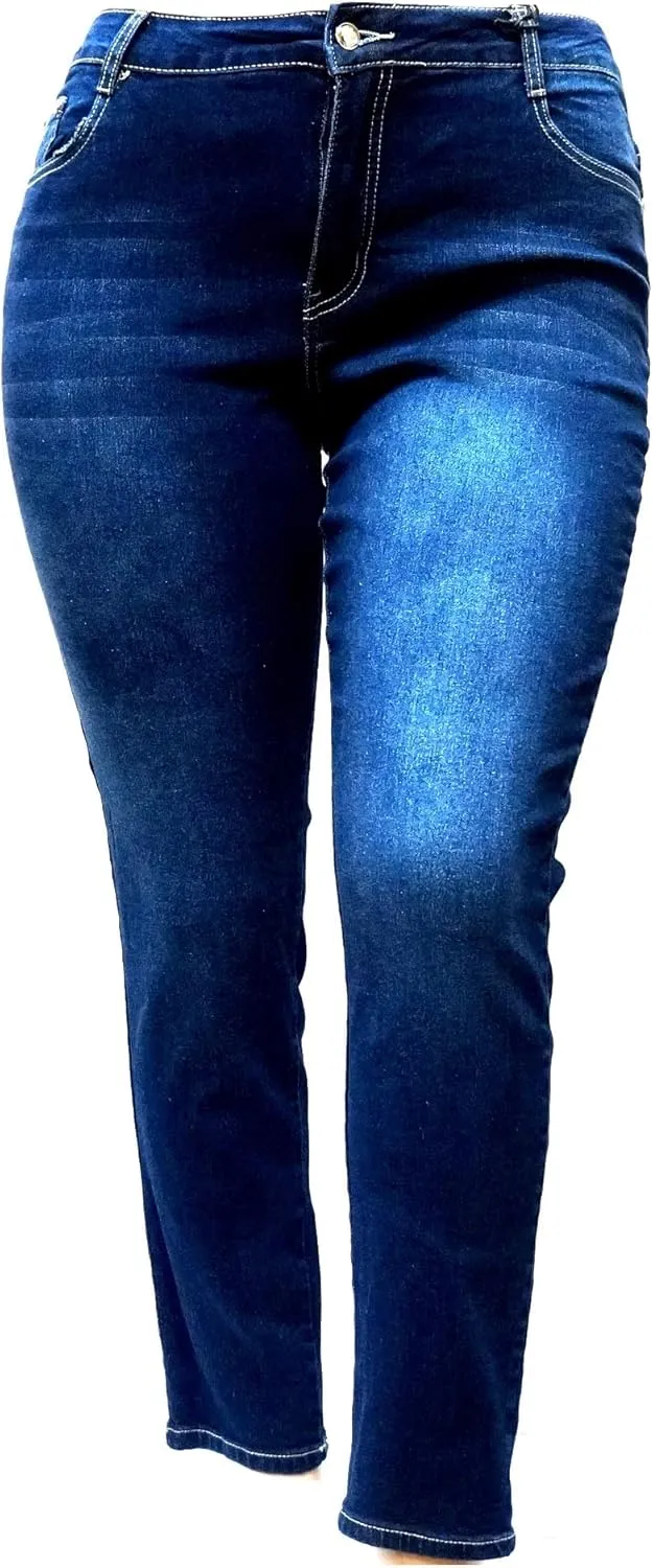 Jack David Women's Plus Size Blue/Black Curvy Stretch Flap Pocket Skinny/Bootcut/Cargo Denim Jeans Pants