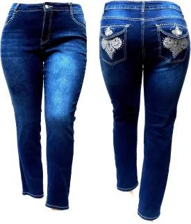 Jack David Women's Plus Size Blue/Black Curvy Stretch Flap Pocket Skinny/Bootcut/Cargo Denim Jeans Pants