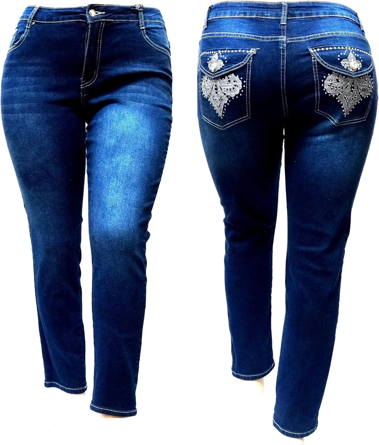 Jack David Women's Plus Size Blue/Black Curvy Stretch Flap Pocket Skinny/Bootcut/Cargo Denim Jeans Pants