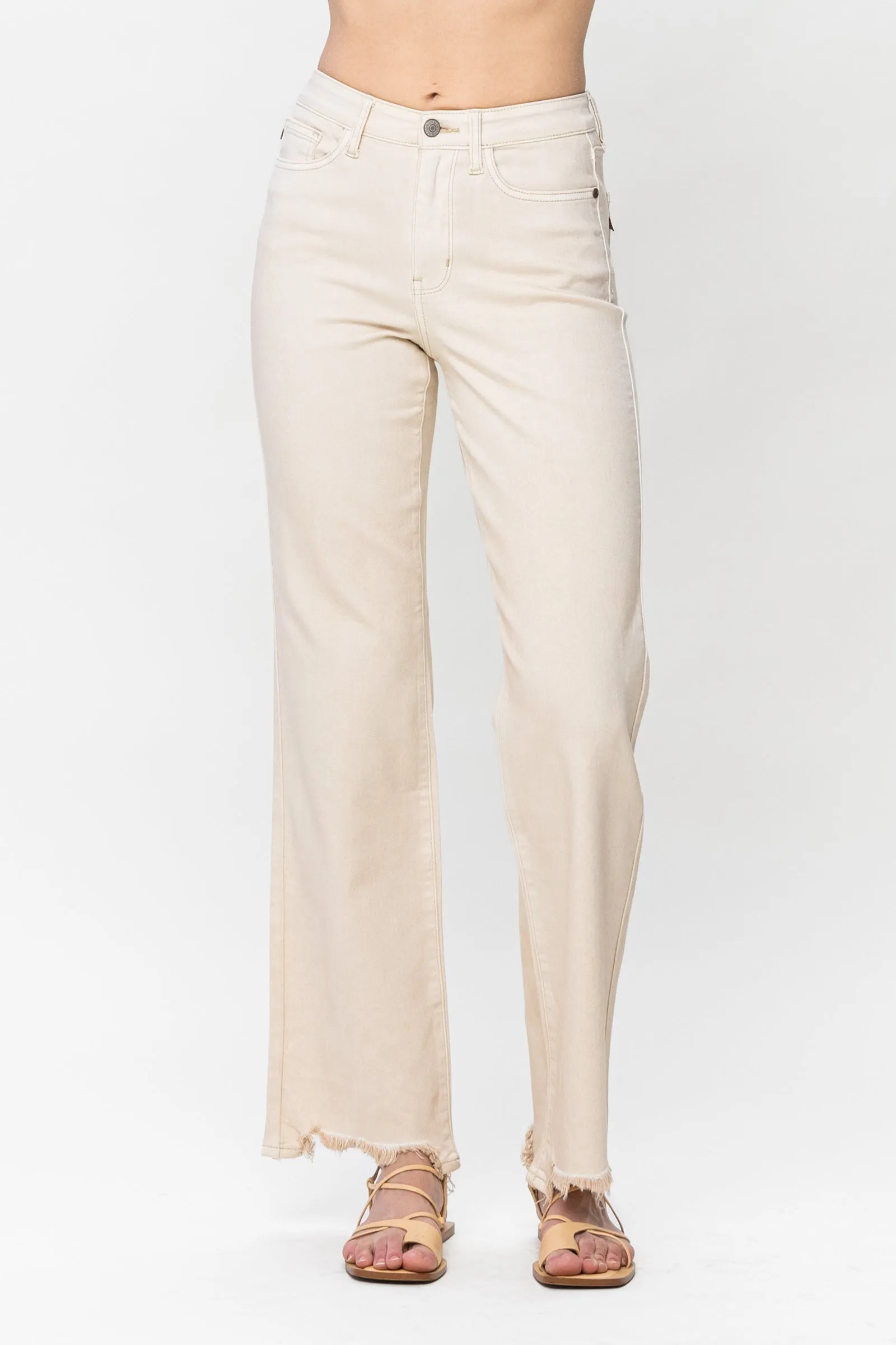 Judy Blue High Rise Over Dyed 90's Straight Jeans in Light Khaki Denim 82532