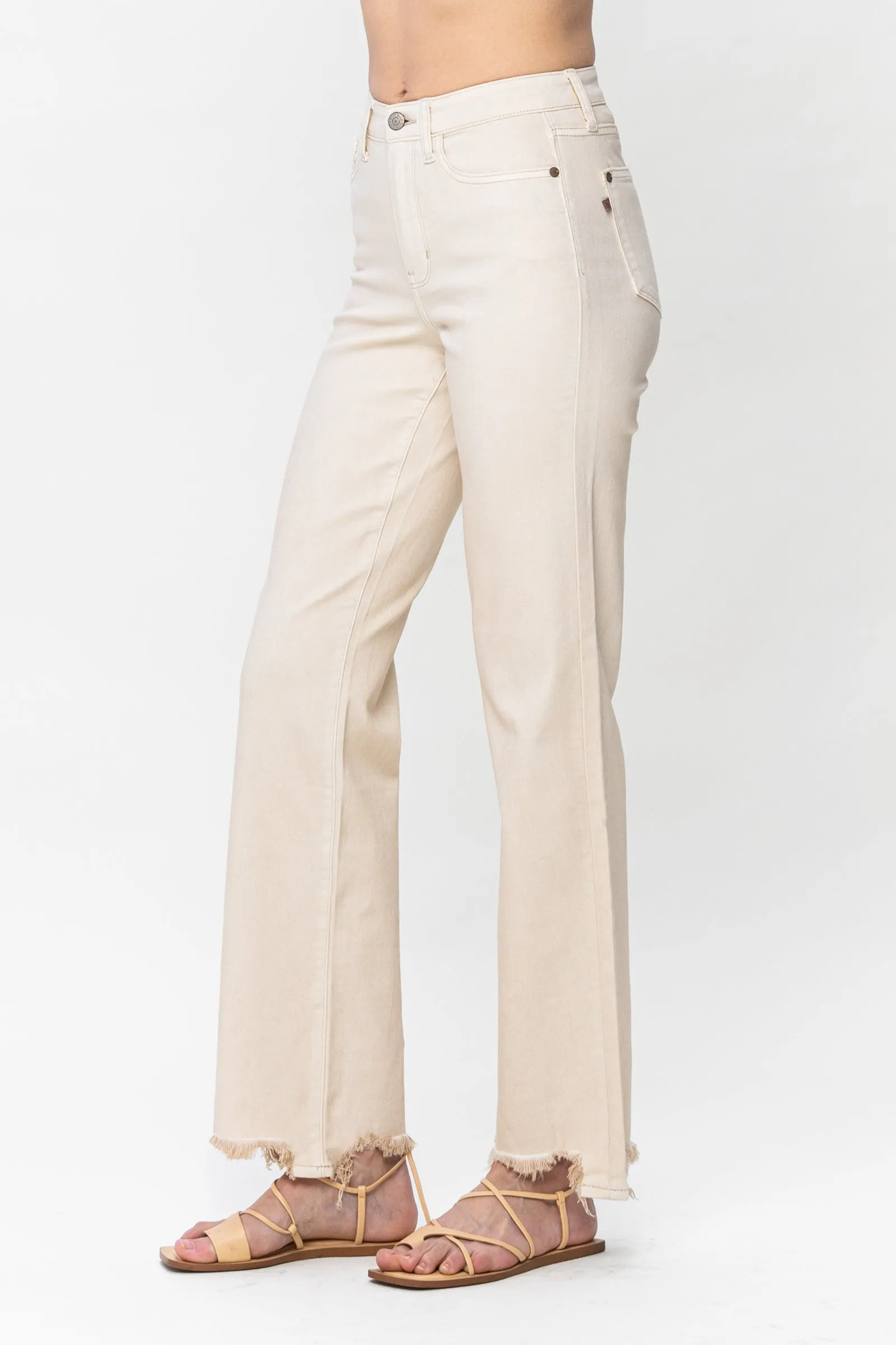 Judy Blue High Rise Over Dyed 90's Straight Jeans in Light Khaki Denim 82532
