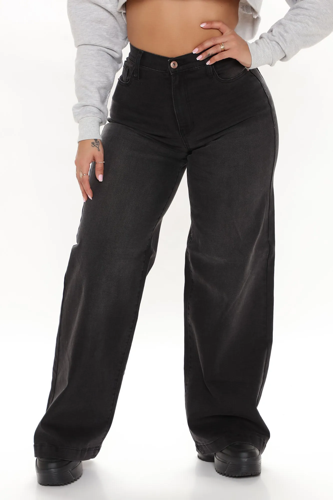 KittenAlarm - Abbot Kinney Wide Leg Skater Jeans - Black