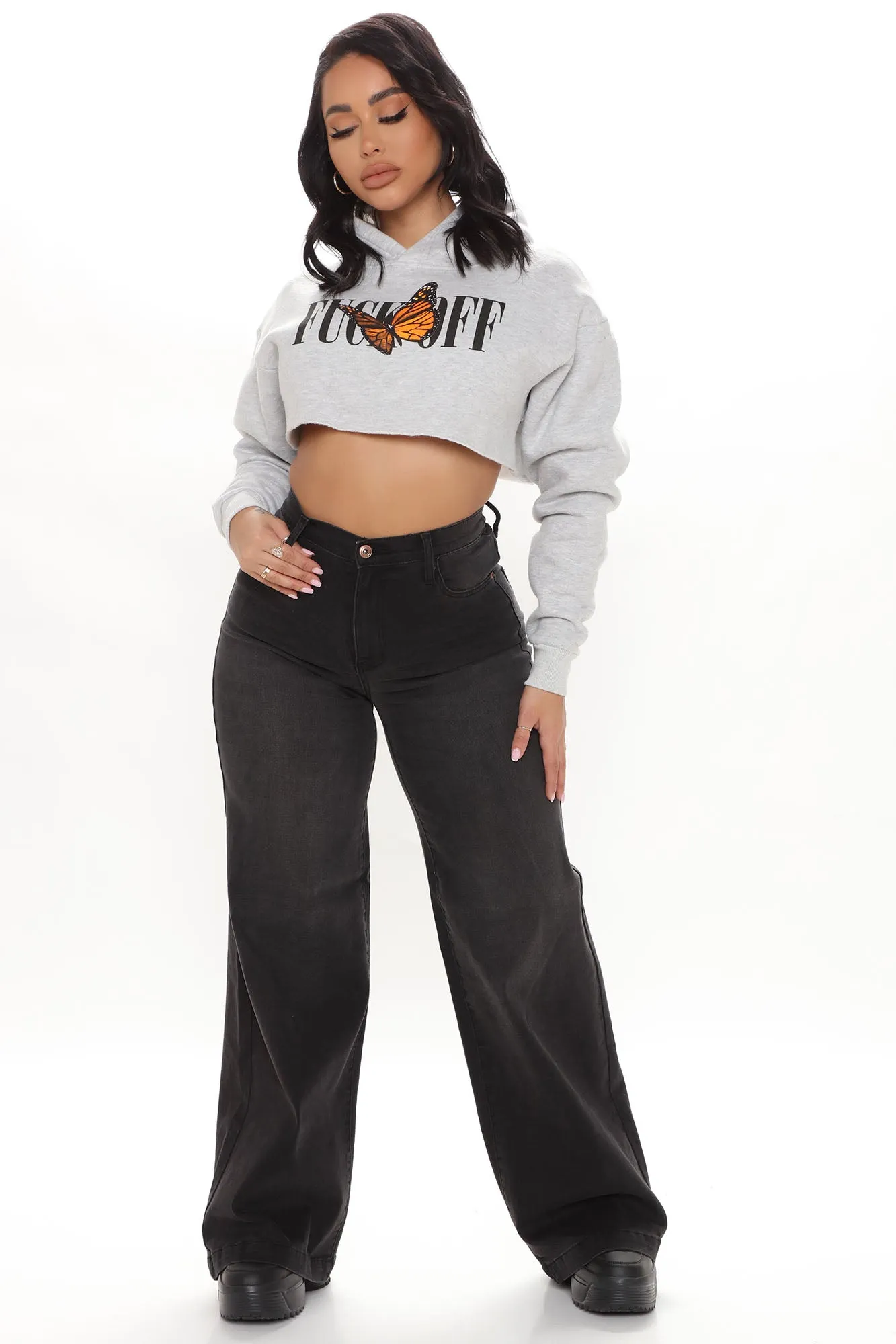 KittenAlarm - Abbot Kinney Wide Leg Skater Jeans - Black