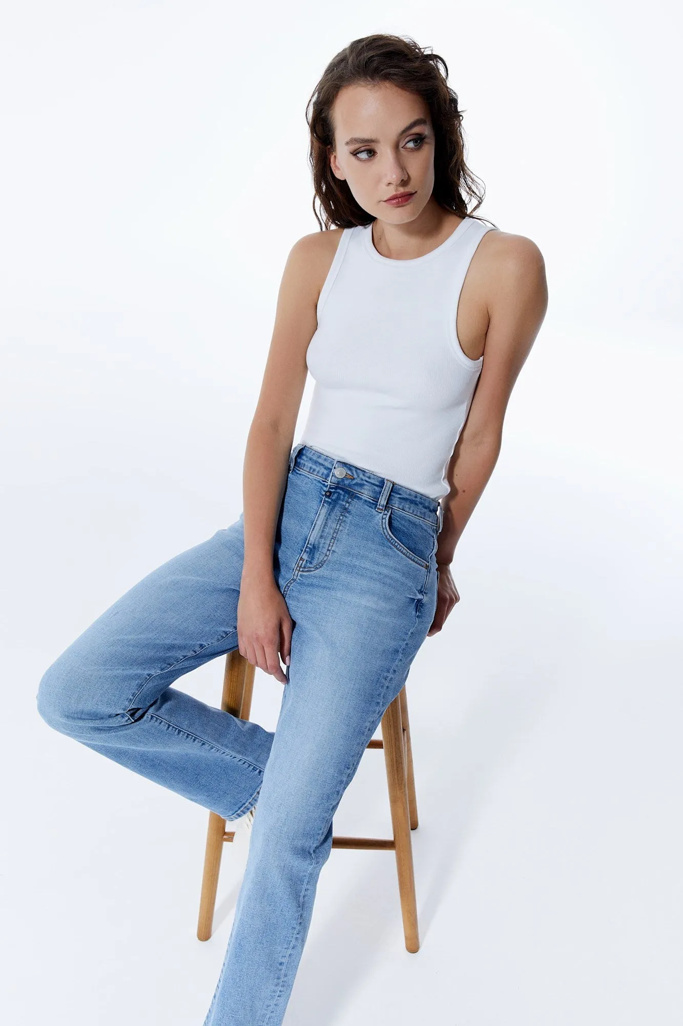Kylie Mid Waist 5 Pocket Jeans Light Blue