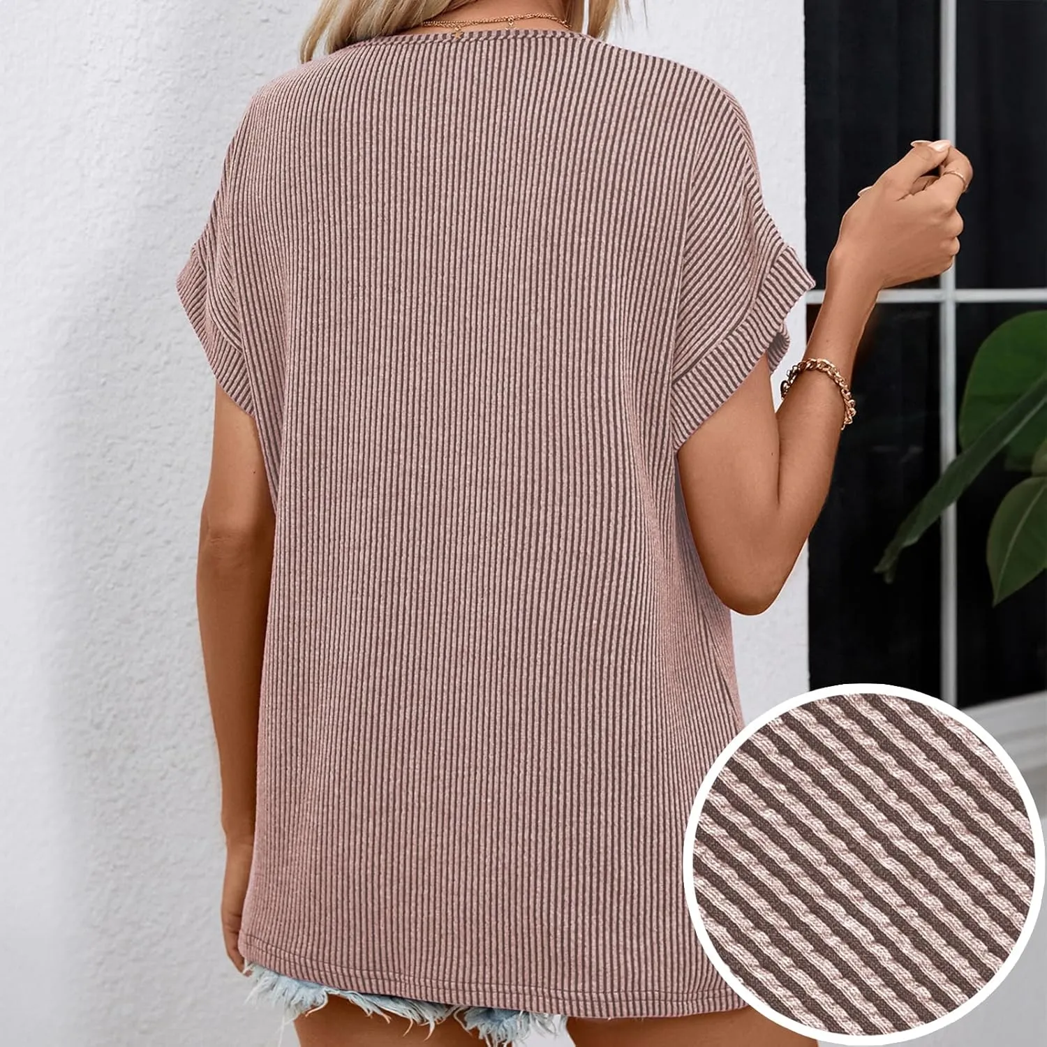 levaca Trendy Ribbed Womens Tops 2024 Summer Short Sleeve Loose Casual T Shirts Tops