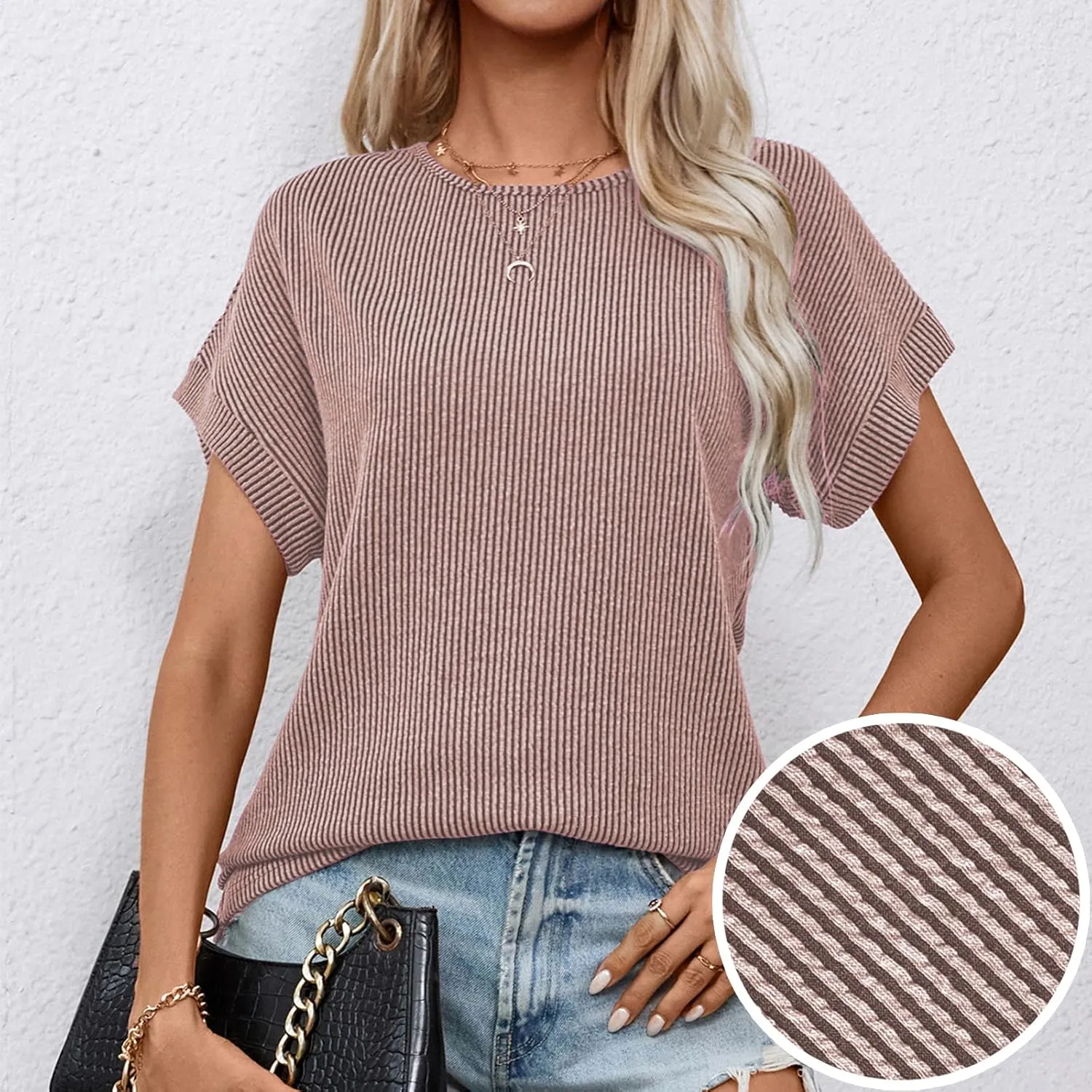 levaca Trendy Ribbed Womens Tops 2024 Summer Short Sleeve Loose Casual T Shirts Tops