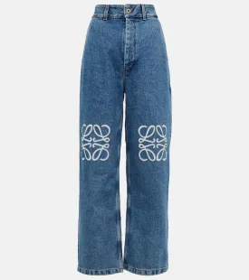 LOEWE Anagram High Rise Wide Leg Jeans, Blue