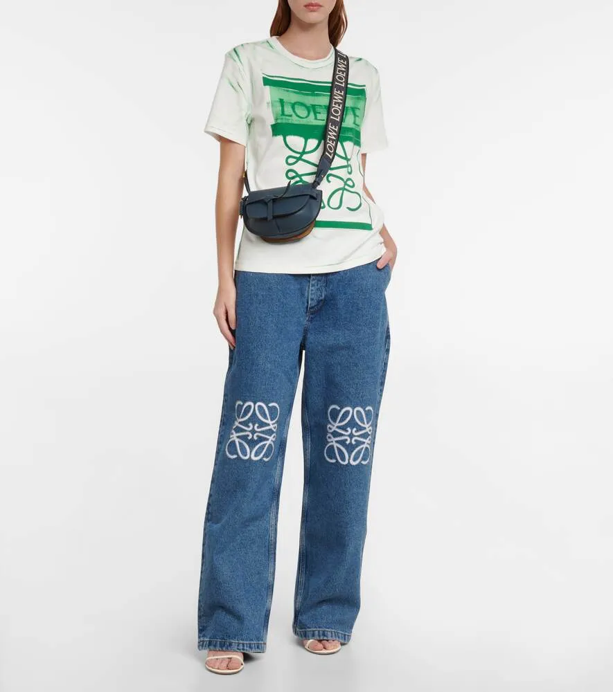 LOEWE Anagram High Rise Wide Leg Jeans, Blue