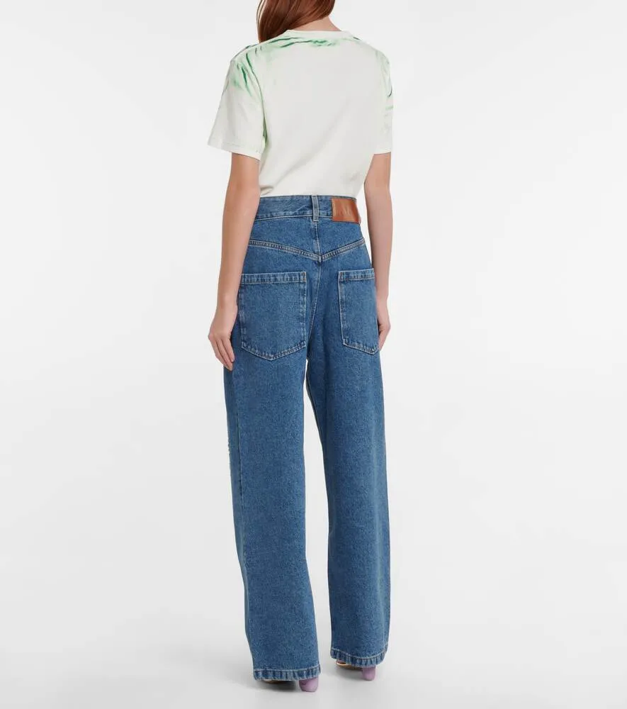 LOEWE Anagram High Rise Wide Leg Jeans, Blue