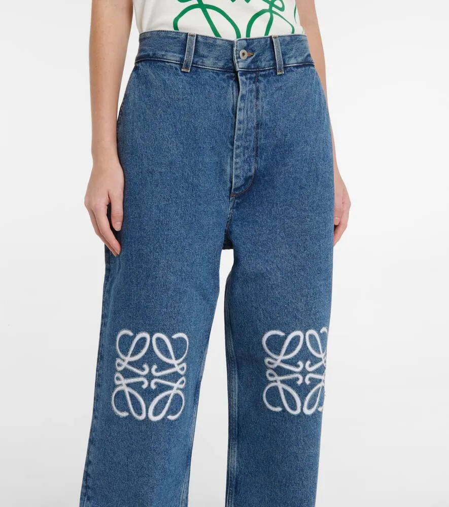 LOEWE Anagram High Rise Wide Leg Jeans, Blue