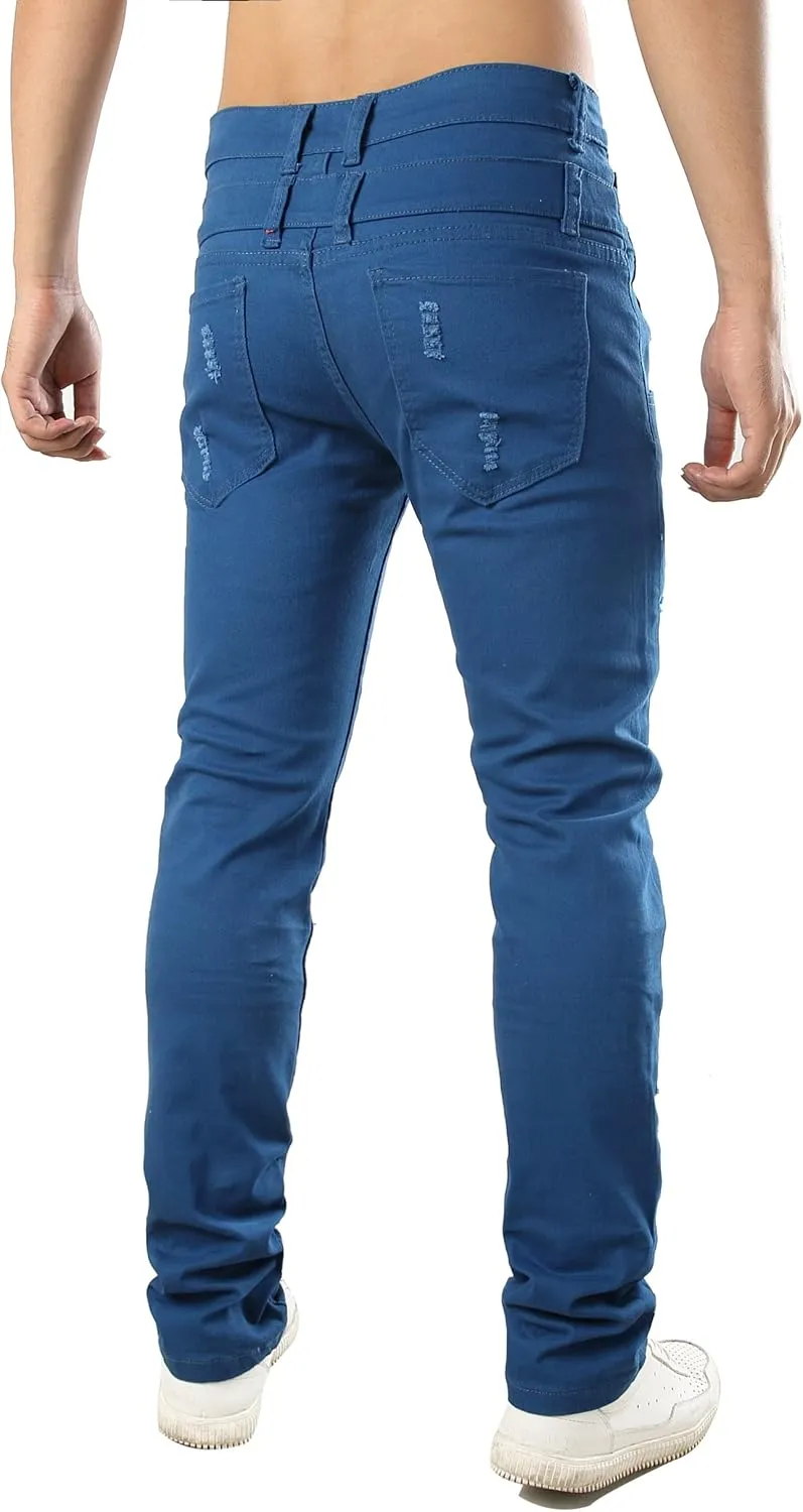 Mens Ripped Jeans Slim Fit Skinny Stretch Jean for Men Tapered Leg Denim Pants