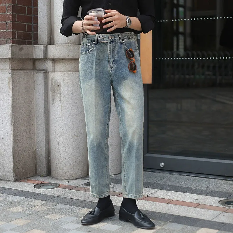 Men's Straight Distressed High-rise Jeans