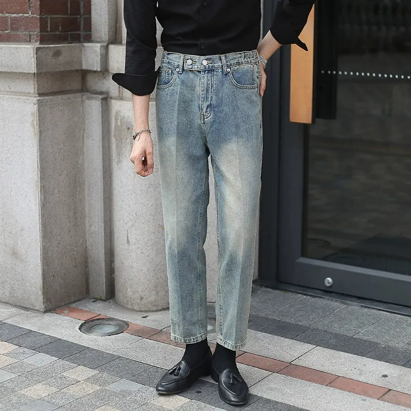 Men's Straight Distressed High-rise Jeans